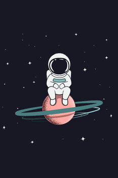 Laminated Astronaut Sits on Saturn Funny Cool Wall Art Print Poster Dry Erase Wall Art 24x36