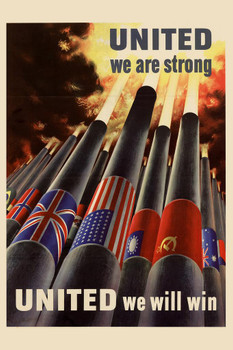 Laminated WPA War Propaganda United We Are Strong United We Will Win Cool Wall Art Poster Dry Erase Sign 24x36
