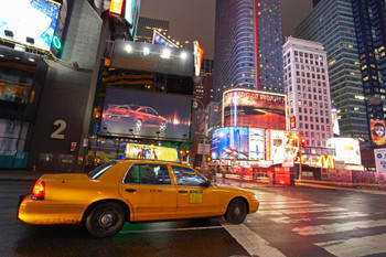 Laminated Yellow Tax Cab at Times Square New York City NYC Photo Art Print Cool Wall Art Poster Dry Erase Sign 36x24