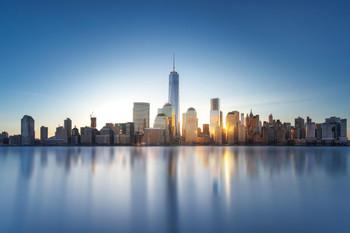 New York City Skyline Reflecting on Hudson River Photo Photograph