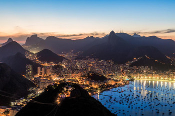 Laminated Rio de Janeiro Brazil Skyline at Twilight Photo Art Print Cool Wall Art Poster Dry Erase Sign 36x24