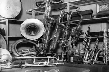 Laminated Musical Instruments Vintage Black and White Photo Art Print Cool Wall Art Poster Dry Erase Sign 36x24