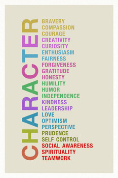 Laminated Character Bravery Compassion Courage Creativity Curiosity Colorful Motivational Inspirational Cool Wall Art Poster Dry Erase Sign 24x36