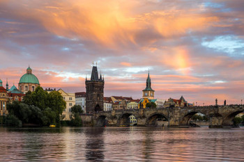 Laminated Charles Bridge and Vitava River at Sunset Prague Czech Republic Photo Photograph Poster Dry Erase Sign 36x24