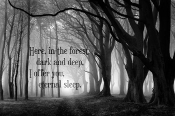 Laminated Here In The Forest Dark and Deep Eternal Sleep Creepy Horror Woods Quote Spooky Scary Halloween Decorations Poster Dry Erase Sign 36x24