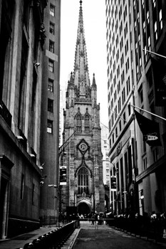 Laminated Trinity Church From Wall Street Lower Manhattan New York City NYC Photo Art Print Poster Dry Erase Sign 24x36