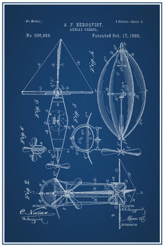 Laminated Steampunk Aerial Vessel Official Patent Blueprint Cool Wall Art Poster Dry Erase Sign 24x36
