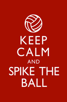 Laminated Keep Calm Spike The Ball Red Volleyball Poster Dry Erase Sign 24x36