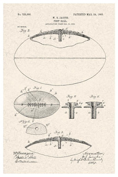 Laminated Football With Laces Official Patent Diagram Cool Wall Art Poster Dry Erase Sign 24x36