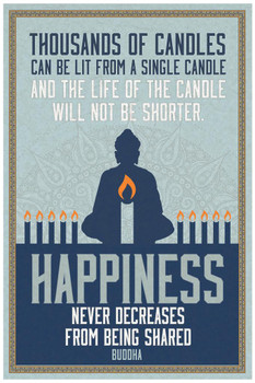 Laminated Thousands of Candles Happiness Buddha Quote Poster Famous Spiritual Motivational Inspirational Religious Poster Dry Erase Sign 24x36