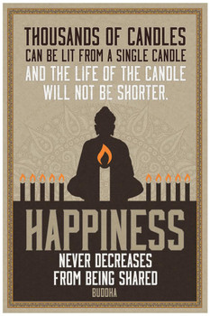 Laminated Thousands of Candles Happiness Buddha Famous Motivational Inspirational Quote Art Print Poster Dry Erase Sign 24x36