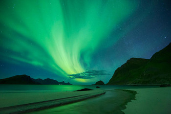 Laminated Northern Lights Aurora Borealis Haukland Beach Norway Star Night Photo Solar System Space Science Kids Map Galaxy Classroom Chart Earth Pictures Outer Planets Poster Dry Erase Wall Art 36x24