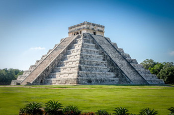 Laminated Kukulkan Pyramid Mayan Temple Chichen Itza Yucatan Mexico Photo Art Print Poster Dry Erase Sign 36x24