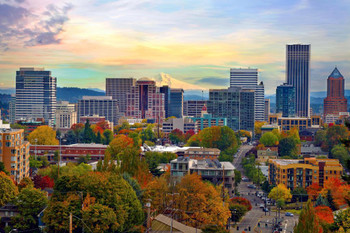 Laminated Portland Oregon Downtown Skyline in the Fall Photo Photograph Poster Dry Erase Wall Art 36x24
