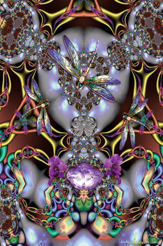 Laminated Dragonfly Fractal Art Print Poster Dry Erase Wall Art 24x36