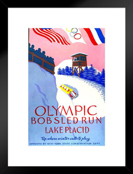 Olympic Bobsled Run Lake Placid Travel Retro Vintage WPA Art Project Matted Framed Wall Art Print 20x26