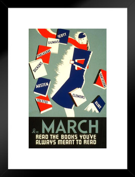 March Reading Books Retro Vintage WPA Art Project Matted Framed Wall Art Print 20x26