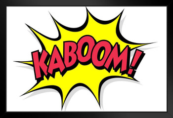 Kaboom Cartoon Comic Super Hero Explosion Black Wood Framed Poster 14x20