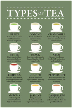 Tea Drink Types Chart Poster Health Benefits Diagram Varieties Infographic Like Coffee Drinking Kitchen Cafe Decoration Green Color Cool Wall Decor Art Print Poster 24x36