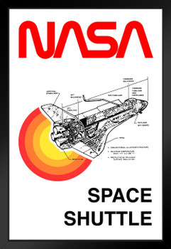 NASA Space Shuttle Diagram Retro Black Wood Framed Poster 14x20