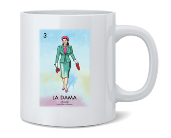 La Dama Woman Lady Loteria Card Mexican Bingo Ceramic Coffee Mug Tea Cup Fun Novelty Gift 12 oz