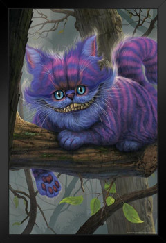 Alice in Wonderland Cheshire Cat in Tree by Vincent Hie Fantasy Art Print Black Wood Framed Poster 14x20