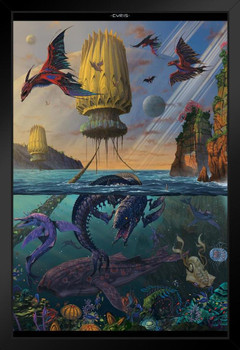 Cyris Fantasy Underwater Animals Dragon World by Vincent Hie Fantasy Poster Black Wood Framed Art Poster 14x20