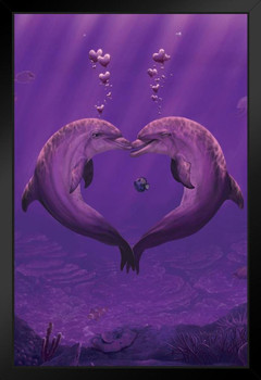 Sea of Hearts Dolphins Kissing Love by Vincent Hie Dolphin Poster Ocean Bathroom Pictures Dolphins Wall Art Dolphin Pictures For Wall Ocean Theme Room Decor Black Wood Framed Art Poster 14x20