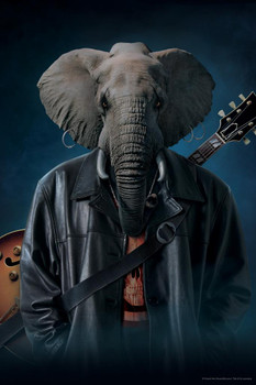 Laminated Elephice Cooper Elephant With Guitar by Vincent Hie Rock Star Parody Art Print Poster Dry Erase Sign 12x18