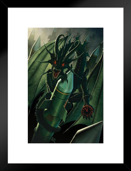 Green Doom Dragon with Missiles by Vincent Hie Matted Framed Art Print Wall Decor 20x26 inch