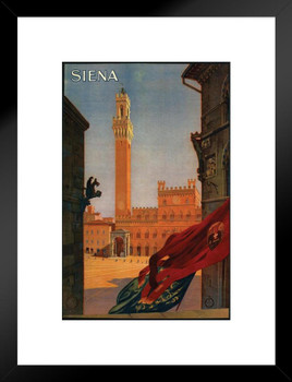 Siena Italy Town Square Vintage Travel Matted Framed Wall Art Print 20x26 inch