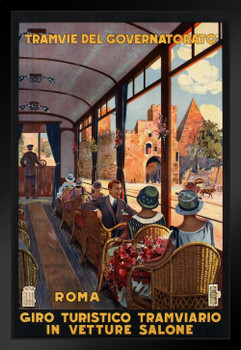 Roma Rome Italy Italian Street Car Tourism Vintage Travel Black Wood Framed Poster 14x20