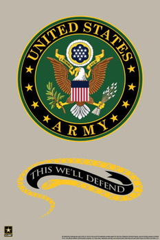 Laminated US Army Seal This We'll Defend USA Army Family American Military Veteran Motivational Patriotic Officially Licensed Poster Dry Erase Sign 24x36