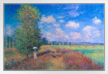 Claude Monet Summer Poppy Field 1875 Oil On Canvas French Impressionist Artist Art White Wood Framed Poster 14x20