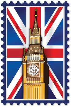 London England Big Ben Union Jack British Flag Stamp Cool Wall Decor Art Print Poster 12x18