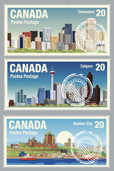 Canadian Cities Edmonton Calgary Quebec Travel Stamps Cool Wall Decor Art Print Poster 12x18