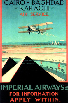 England Imperial Airways Cairo Baghdad Karachi Air Service Egyptian Pyramids Biplane Airplane Vintage Illustration Travel Cool Wall Decor Art Print Poster 24x36