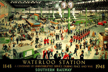 Laminated Waterloo Station London England National Rail Network Railroad Terminal 1848 100 Year Anniversary Vintage Travel Poster Dry Erase Sign 12x18