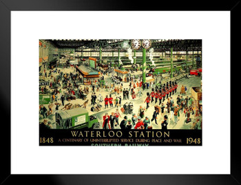 Waterloo Station London England National Rail Network Railroad Terminal 1848 100 Year Anniversary Vintage Travel Matted Framed Wall Decor Art Print 20x26