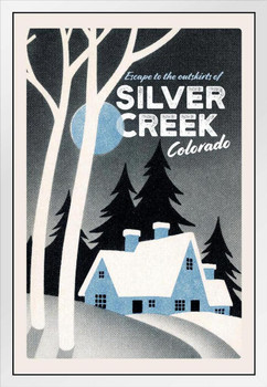 Escape to The Outskirts of Silver Creek Colorado Fantasy Travel Horror Retro Vintage White Wood Framed Art Poster 14x20