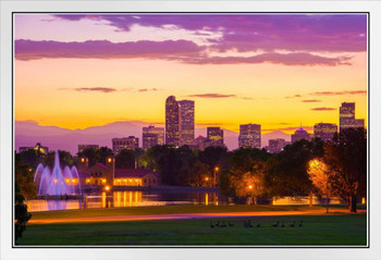 Sunset City Park Denver Colorado Skyline Colorful Mountains Photo White Wood Framed Poster 20x14