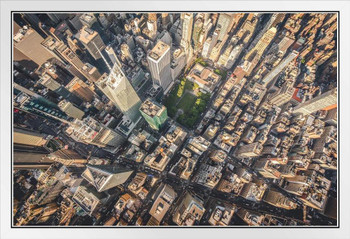 Bryant Park Midtown Manhattan Buildings Skyline Aerial Photo White Wood Framed Poster 20x14