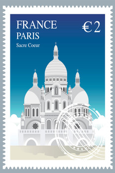 Basilica of the Sacred Heart Paris France Travel Stamp Cool Wall Decor Art Print Poster 12x18