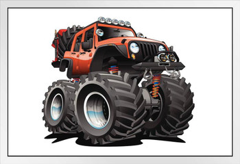 Orange 4 Wheel Drive 4x4 Lifted Off Road Vehicle White Wood Framed Poster 20x14