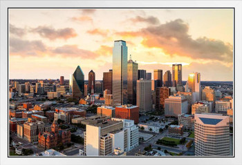 Dallas Texas Cityscape Skyline At Sunrise Reunion Tower Photo White Wood Framed Poster 20x14