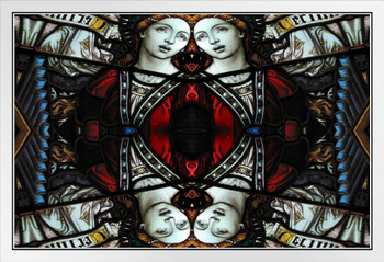 Virgin Mary Mosaic Kaleidoscopic Image Stained Glass White Wood Framed Poster 20x14