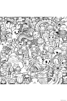 Monsters Graffiti Coloring Poster For Kids or Adults Family Activity Creative Fun Children Cute Color Your Own Cool Wall Art Print Poster 12x18