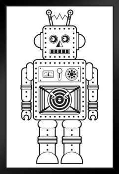 Retro Robot Coloring Poster For Kids Family Activity Creative Fun Children Cute Color Your Own Black Wood Framed Art Poster 14x20