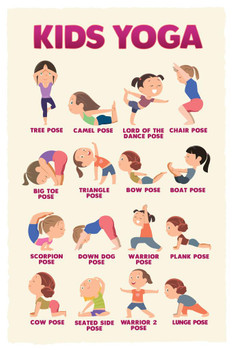 Kids Yoga Poses Chart Fitness Exercise Indoor Activity Mindfulness Meditation Classroom Cool Huge Large Giant Poster Art 36x54