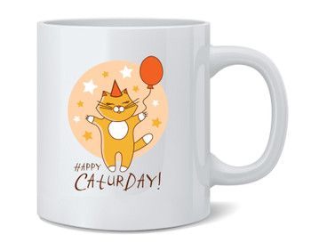 Happy Caturday! Cat Lover Funny Cute Ceramic Coffee Mug Tea Cup Fun Novelty Gift 12 oz
